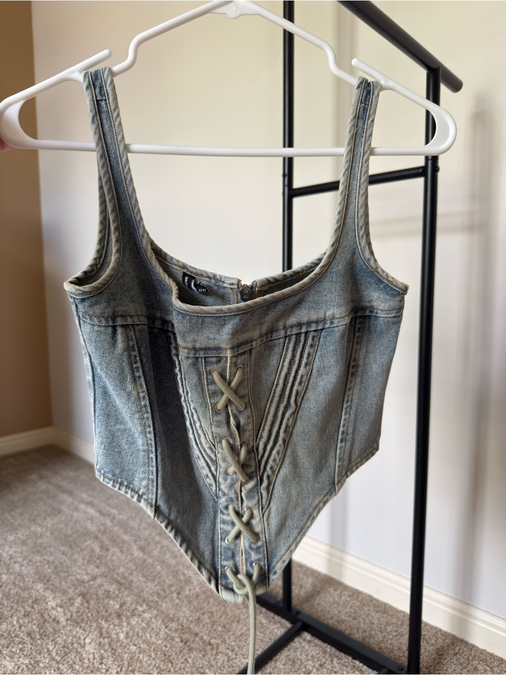 PrettyLittleThing Light Blue Denim Lace-Up Corset Bodysuit